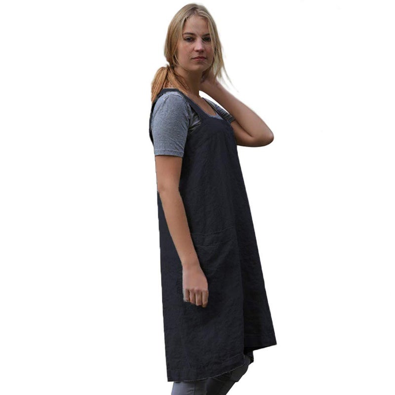 Larmliss Womenâ€™s Pinafore Square Apron Baking Cooking Gardening Works Cross Back Cotton/Linen Blend Dress with 2 Pockets - Image 4